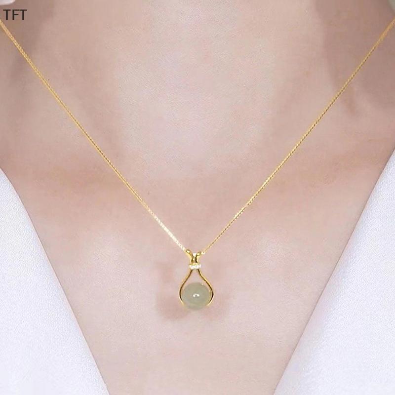 (FTT) สร้อยคอหยกสีทอง18K โลหะไม่เสื่อมเสียแฟชั่นเครื่องประดับผู้หญิงใหม่