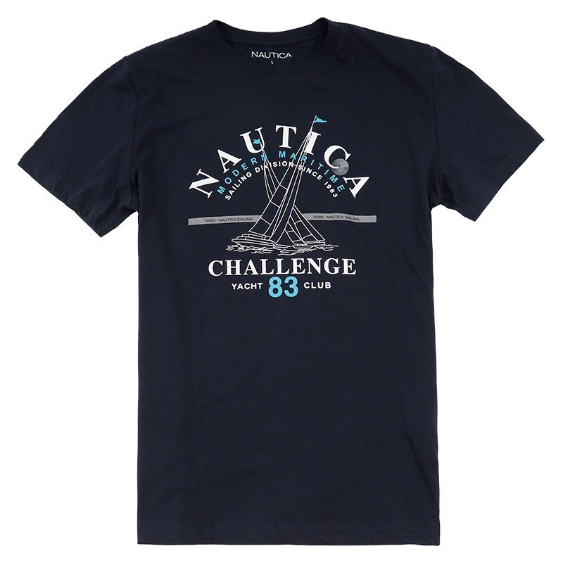 NAUTICA Men's  High Quality Cotton Alphabet Sailing Printed Casual Fashion Short Sleeve T-Shirt
