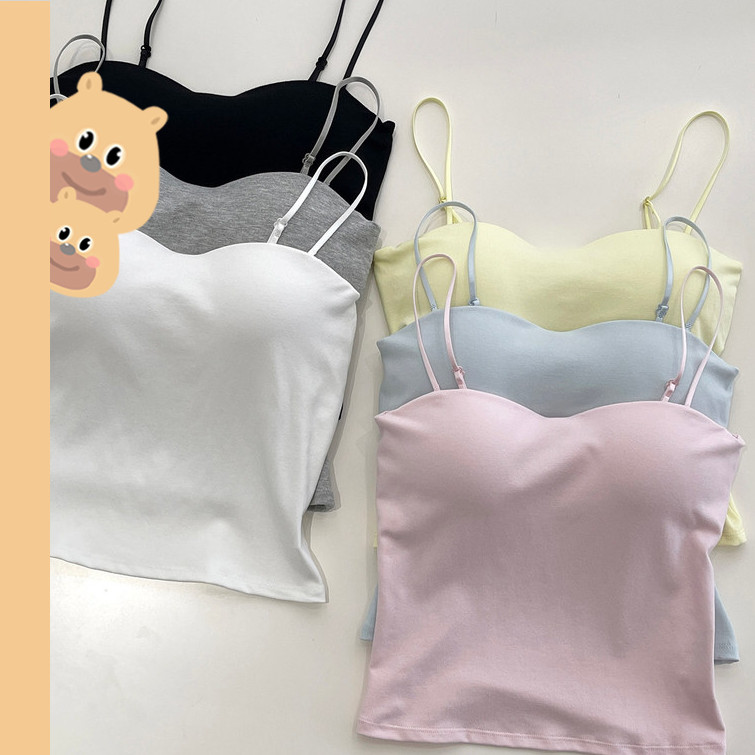 🎀bearbra🎀เสื้อสายเดี่ยวซับใน มีฟองน้ำ เย็บติดไร้ขอบ ใส่สบาย ผ้านุ่ม สีสันน่ารัก