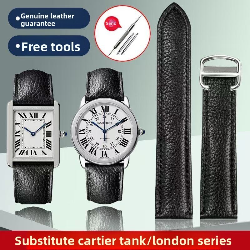 Cartier Tank London Clé de Cartier สายนาฬิกาหนังกันน้ํา ทนทาน สําหรับผู้ชายผู้หญิง พร้อมสายสํารอง หนังพรีเมี่ยม 16/17/18/19 Lug กว้าง