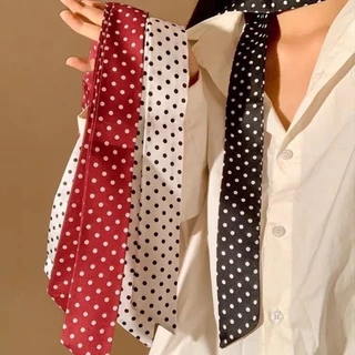 ผ้าลาย Polka dot ผ้าหันคอลายจุด สไตล์เกาหลี เครื่องประดับแฟชั่น เนคไท ทันสมัย ​​ใช้ได้หลากหลายแบบ พร้อมส่ง
