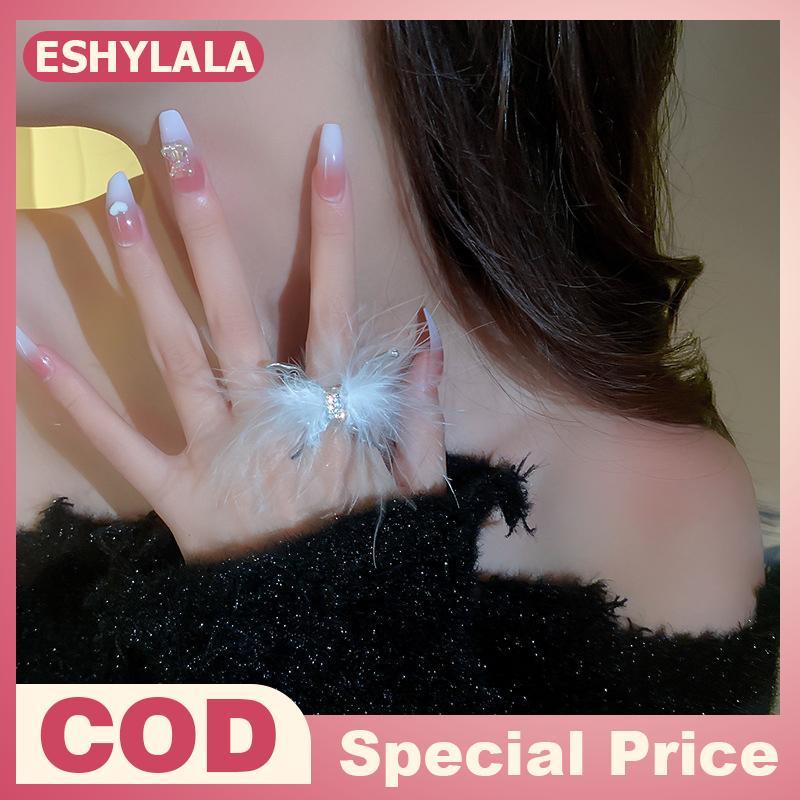 [Bea-t] Feathered Butterfly Open Rings For Nail Photoshoot Plush Craft Photographic Nail Ring Studio