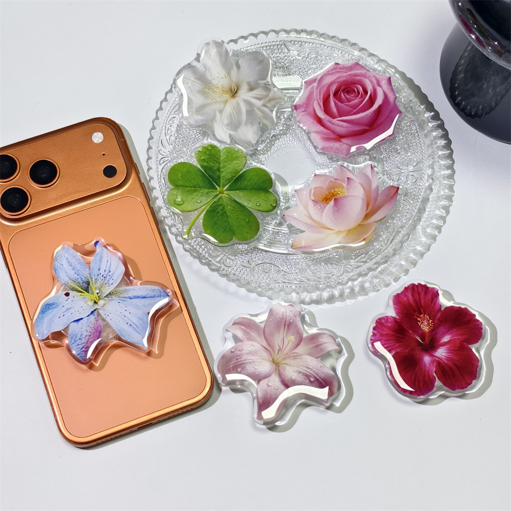 Original Flower Phone Stand Rose Lily Clover Airbag Telescopic Griptok Ins Fashion Lotus Phone Holder