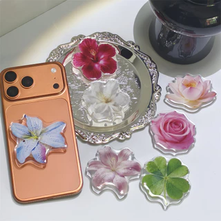 Original Flower Phone Stand Rose Lily Clover Airbag Telescopic Griptok Ins Fashion Lotus Phone Holder