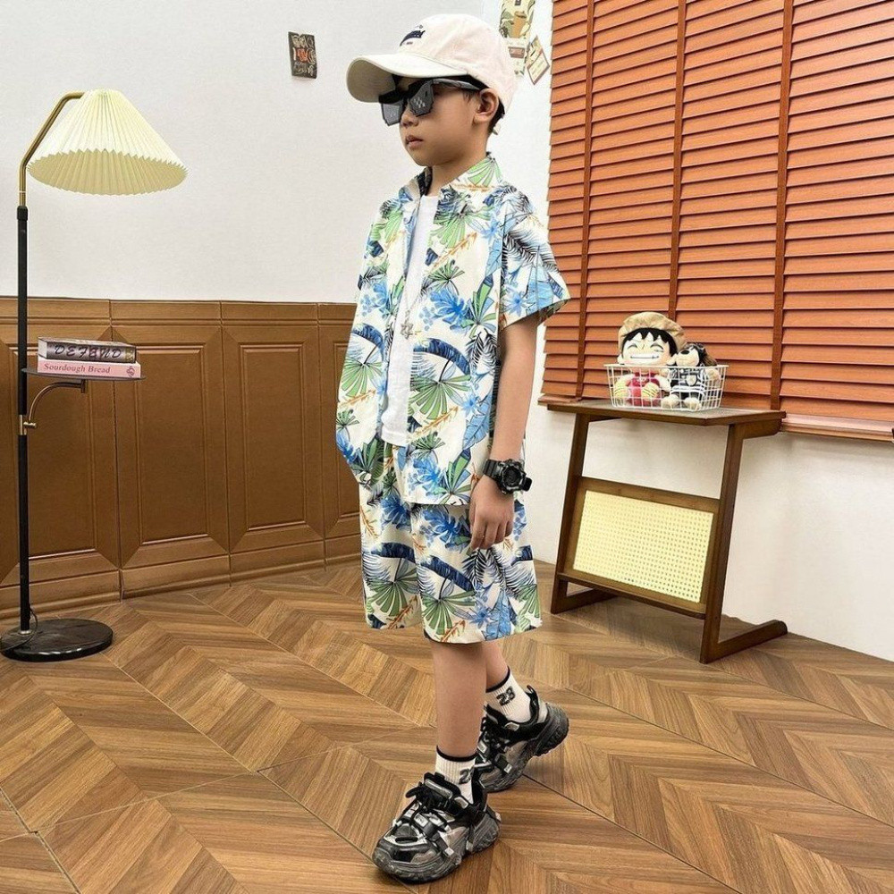 🚚Local Delivery Hawaiian Boys Beach ชุดเด็กแขนสั้นแขวนเสื้อเด็กการท่องเที่ยว