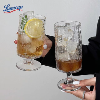 แก้วกระจกลายน้ำแข็งขาสูง สไตล์อินส์ แก้วกาแฟไอซ์/ชาเย็น/ค็อกเทล ทนทาน สำหรับบ้านและร้านกาแฟ