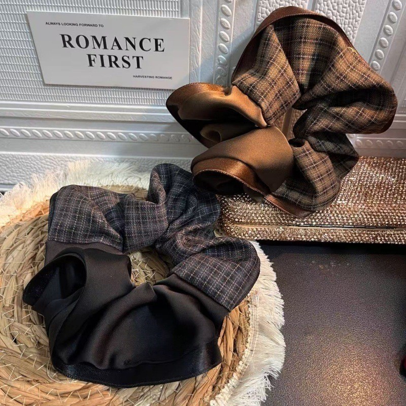 2026 แฟชั่น Double Patchwork Checkered Design Scrunchy แหวน