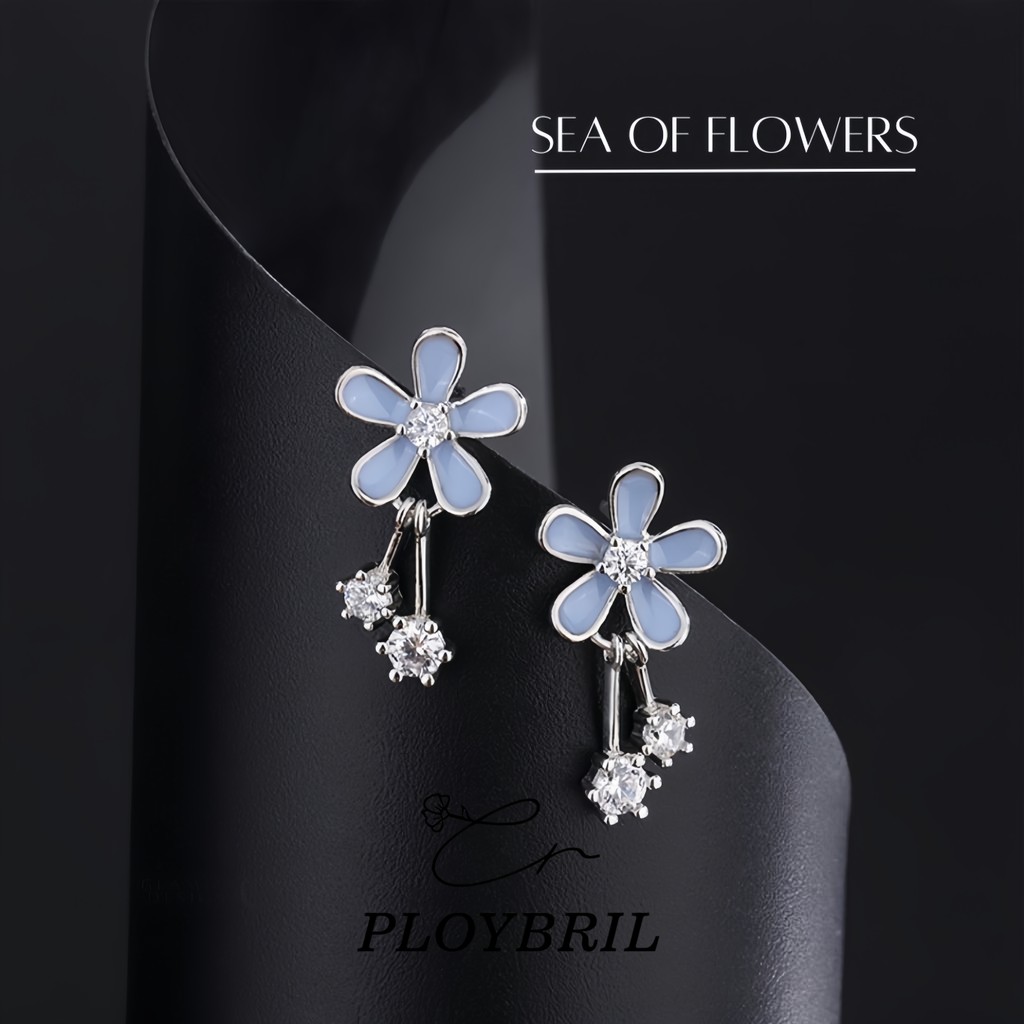 PLOYBRIL ต่างหูเงินแท้ Sea of ​​Flowers ต่างหูเงิน ต่างหูดอกไม้ ต่างหูแฟชั่น ต่างหูเท่ๆ ต่างหูเพชร E069