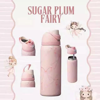 Owala FreeSip ขวดน้ําสแตนเลส 24 & 32oz ป้องกันการรั่ว BPA-Free Sports Travel Bottle with Straw & Wide Mouth – Pink Ribbon UO Exclusive Limited Edition