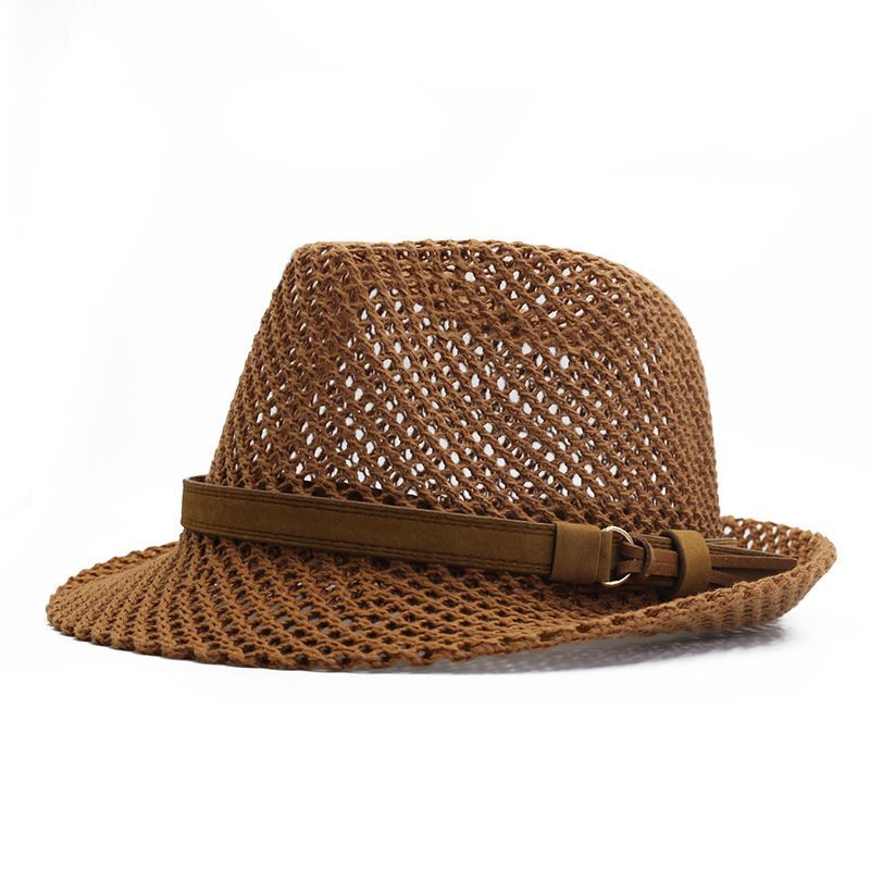 Summer sunshade casual straw hat, British style couple's fedora, popular hollow-out belt hat, jazz v