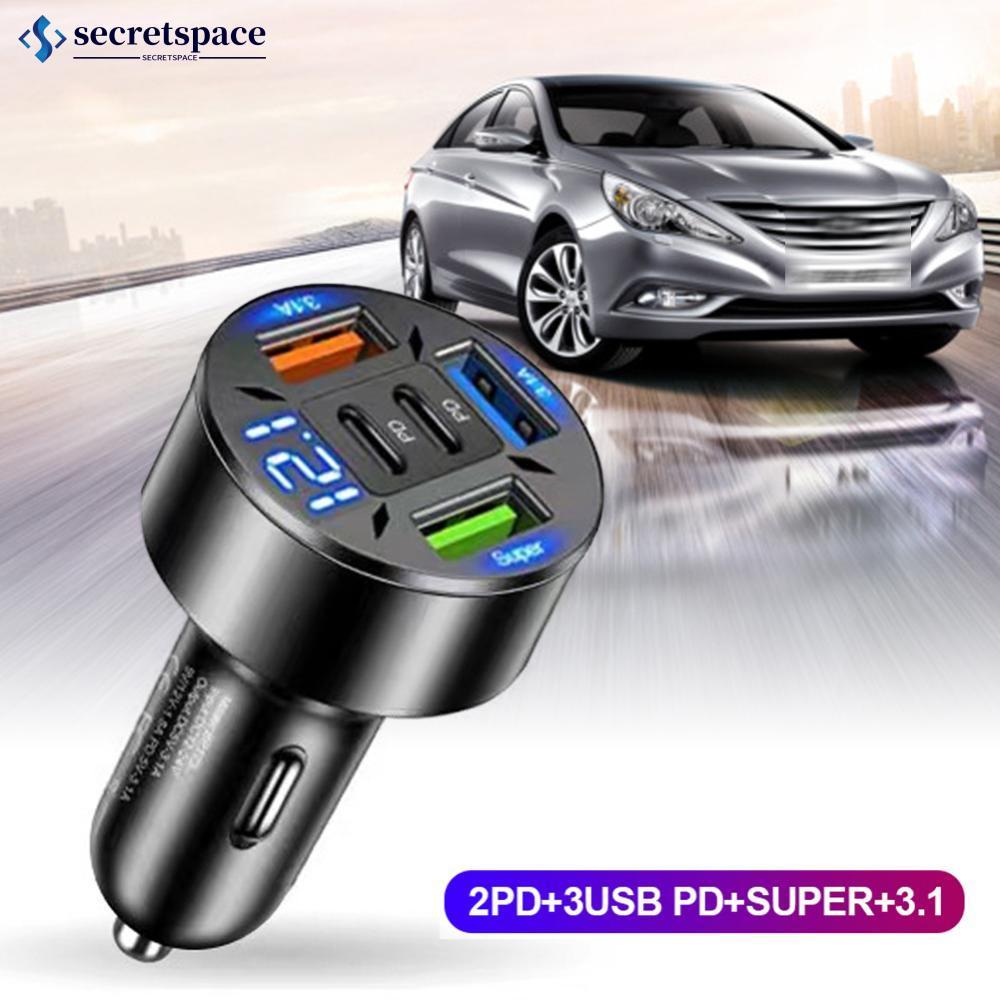 SECRETSPACE 66W 3 พอร์ต USB Car Charger QC 3.0 USB Type-C Quick CHARGING 5-พอร์ตUSB A + USB C Fast C