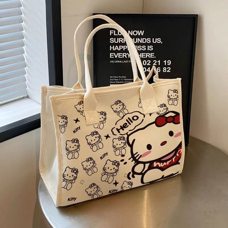 กระเป๋าถือ Hello Kitty สำหรับผู้หญิง ดีไซน์แฟชั่น ขนาดใหญ่ พกพาสะดวก