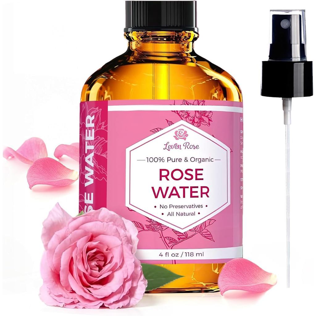 LevenRose Rose Water Facial Toner, Pure Moroccan Rose Water Aromatic Distilled Water Facial Mist 4oz