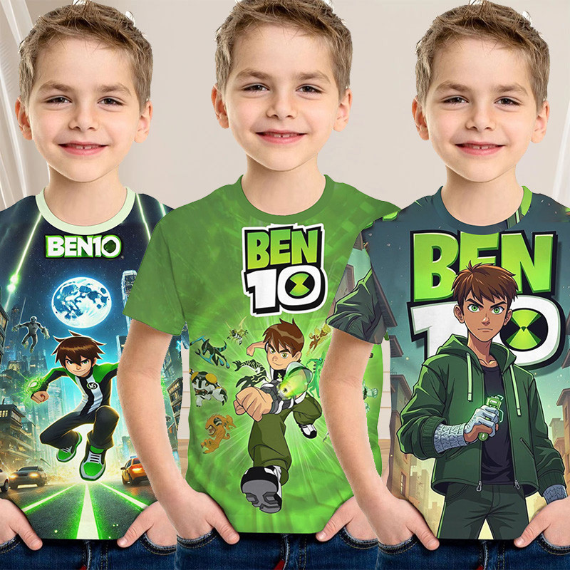เสื้อยืดแขนสั้นสำหรับเด็ก ออกแบบโดยการ์ตูน Ben 10 สไตล์แฟชั่น