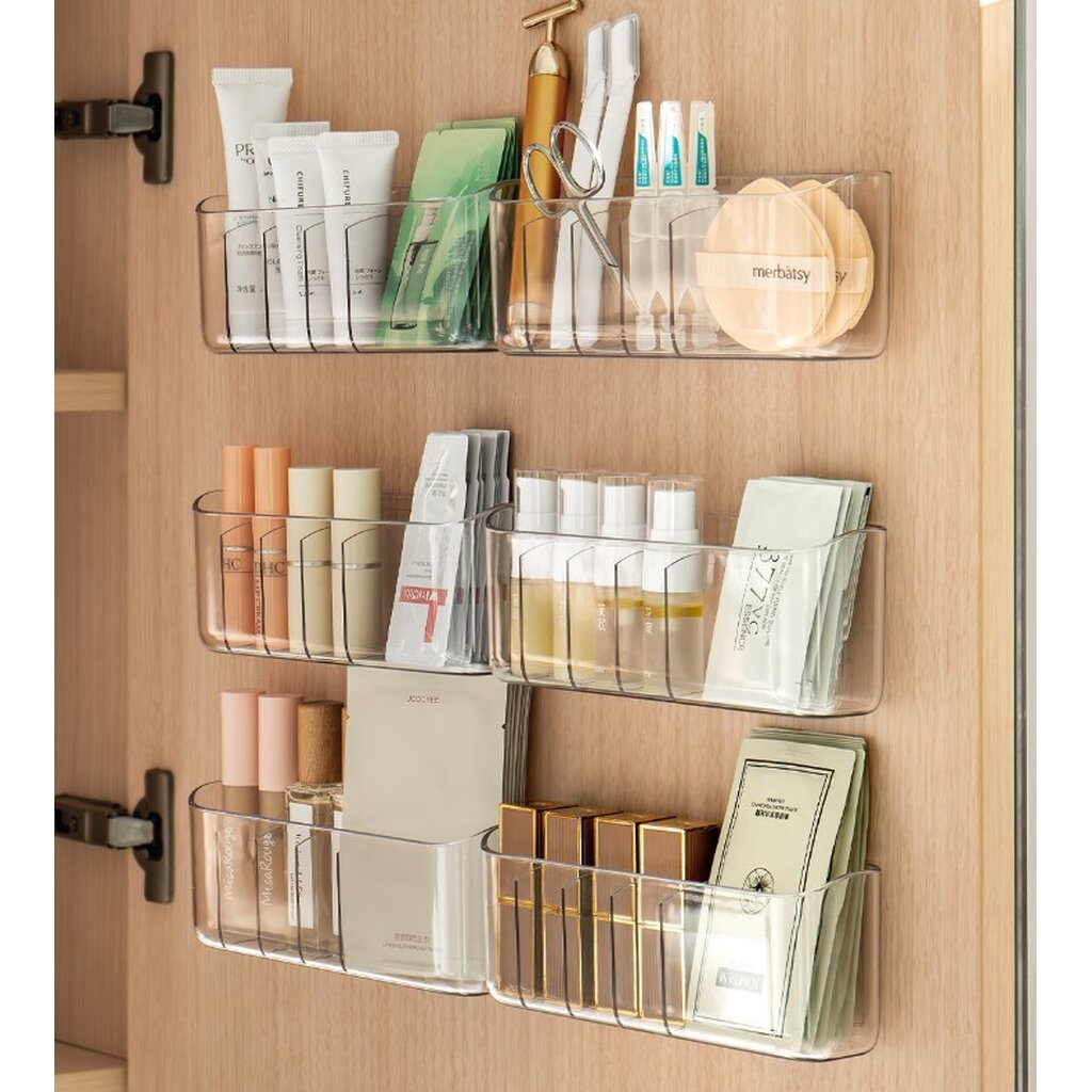 Omocha | กล่องใสติดผนัง มีช่องแบ่ง กล่องจัดระเบียบ Transparent Wall Storage Box with Dividers ไม่ต้องเจาะ