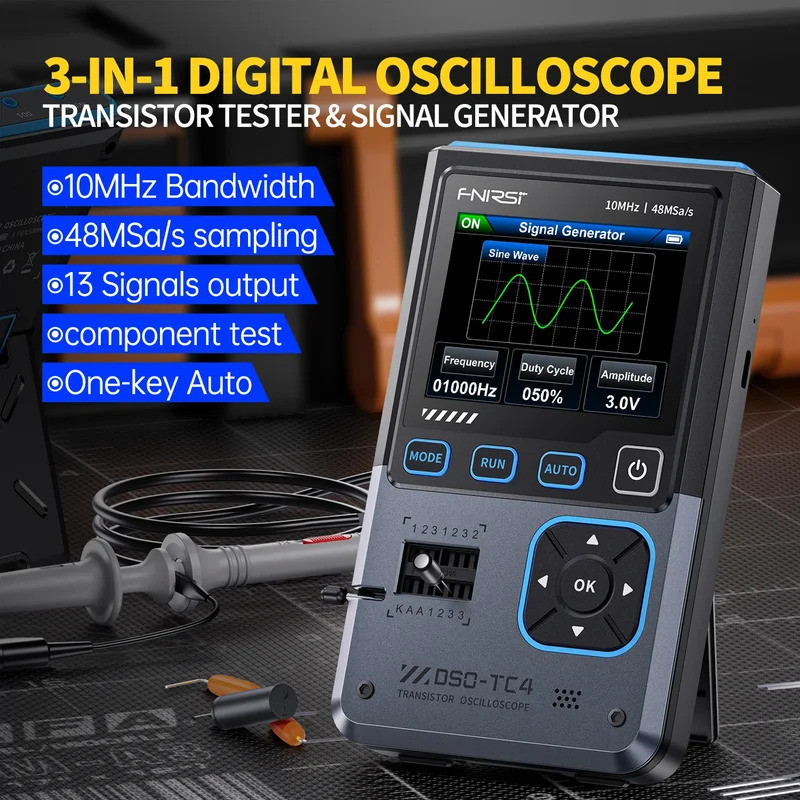 FNIRSI DSO-TC4 Digital Oscilloscope 10MHz 48Ms/s ทรานซิสเตอร์ Zener Diode Tester Electronics Compone