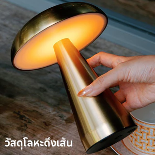 โคมไฟเห็ดตั้งโต๊ะโลหะ มินิมอล สัมผัสหรี่แสง 3สี ชาร์จUSB ไฟบรรยากาศ ห้องนอน ร้านอาหาร บาร์