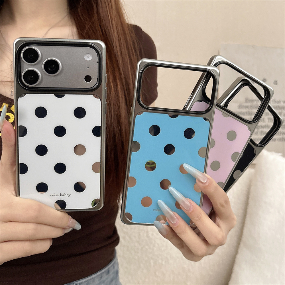 แฟชั่น Polka Dot เคสไฟฟ้าเคสโทรศัพท์สําหรับ iPhone 17 16 15 14 Pro Max 17promax 15pro Creative Square กระจกแต่งหน้า