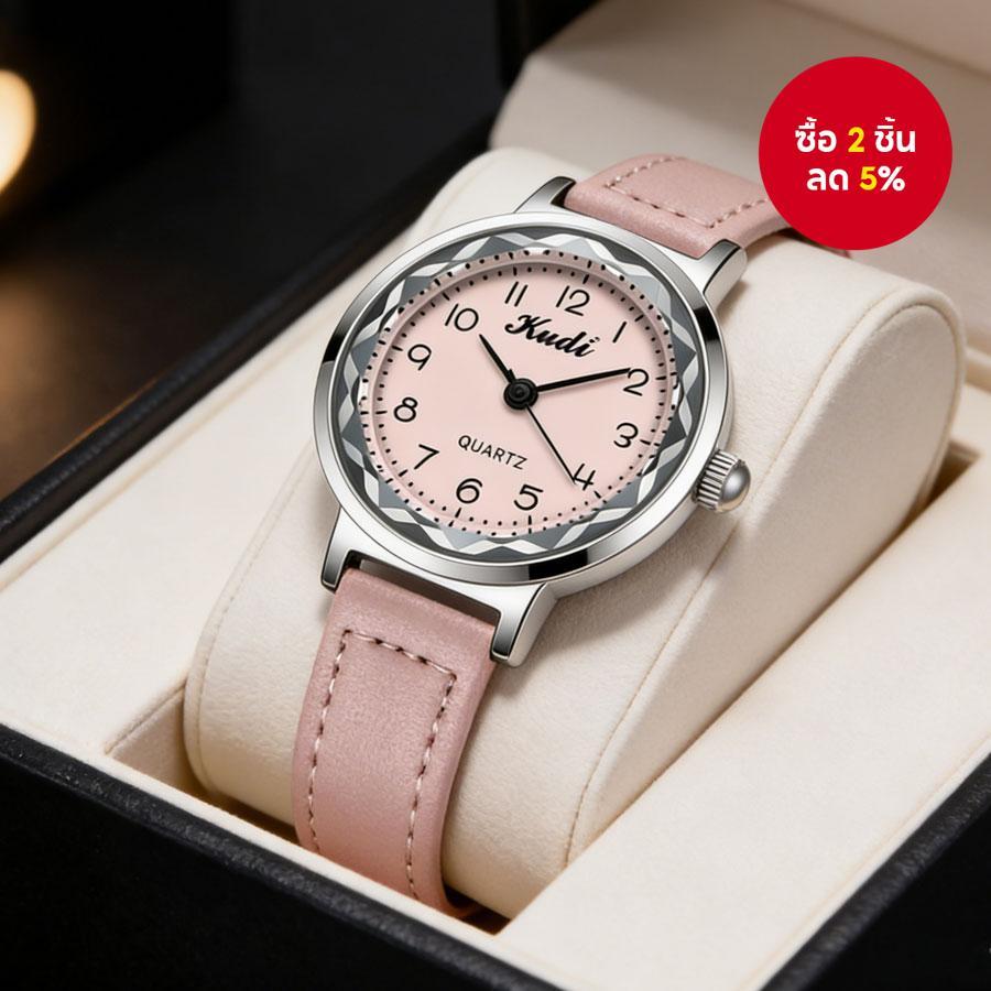 ใหม่ 2026 Compact Rhombus ผู้หญิงนาฬิกาควอตซ์นักเรียนพร้อมจอแสดงผลดิจิตอลสายหนัง Casual