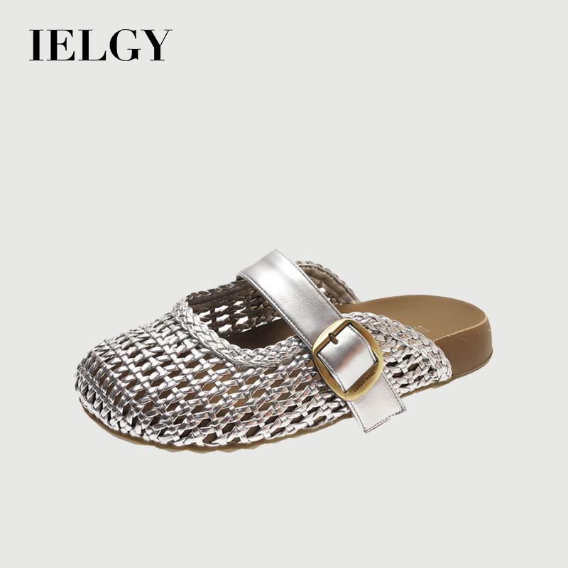IELGY Slip-On Breathable Birkenstock-Style Mule รองเท้าแตะผู้หญิงฤดูร้อน 2026 ทอ Peep-Toe รองเท้าแตะ