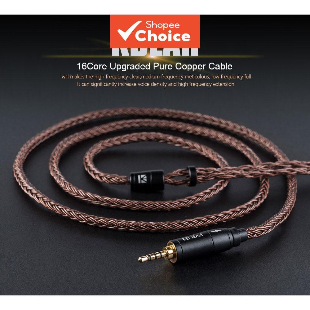 KBEAR สายอัปเกรดหูฟังอินเอียร์ 16 คอร์ สําหรับ Shure SE215 SE535 Tin T2 T3 หัว MMCX ทองแดงแท้ 2 พิน ระดับโปร