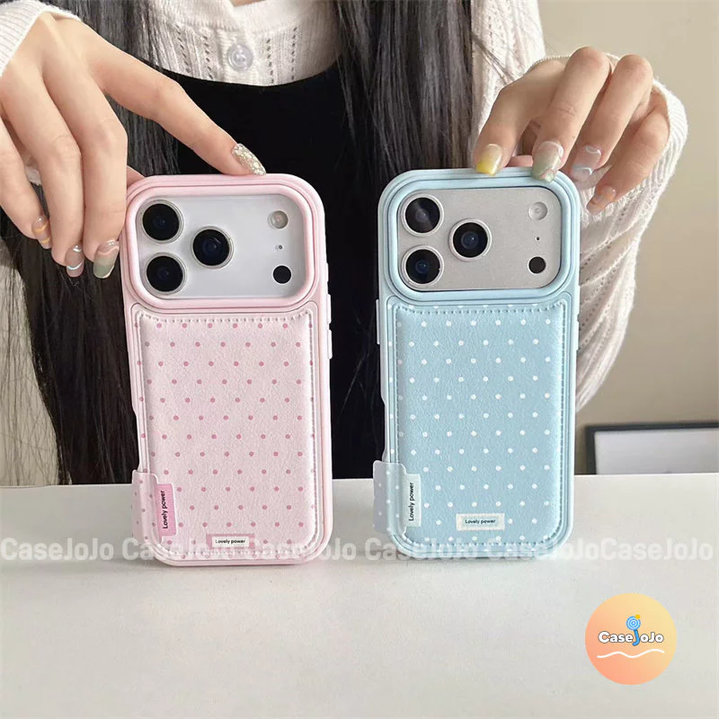 เคสโทรศัพท์หนังสีฟ้าและสีชมพู ลายจุดมินิมอล สไตล์เกาหลี สำหรับ iPhone 12 17 14 11 X/Xr/Xs/Xs Max 13 15 Pro Max 16 Plus