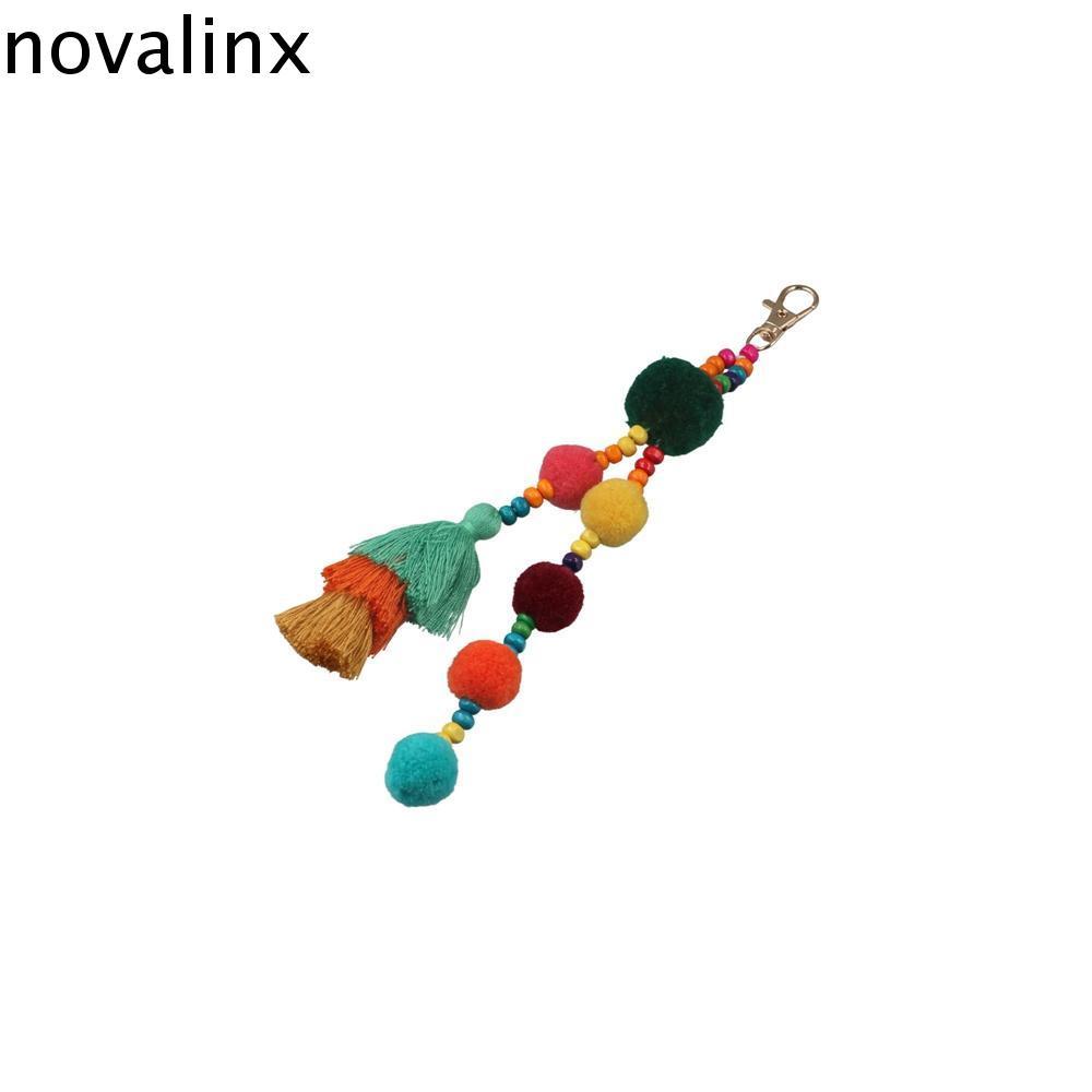 NOVALINX Boho สไตล์ผม Ball พู่พวงกุญแจ, พู่ที่มีสีสัน Boho สไตล์พวงกุญแจ, Boho เครื่องประดับ Handmad