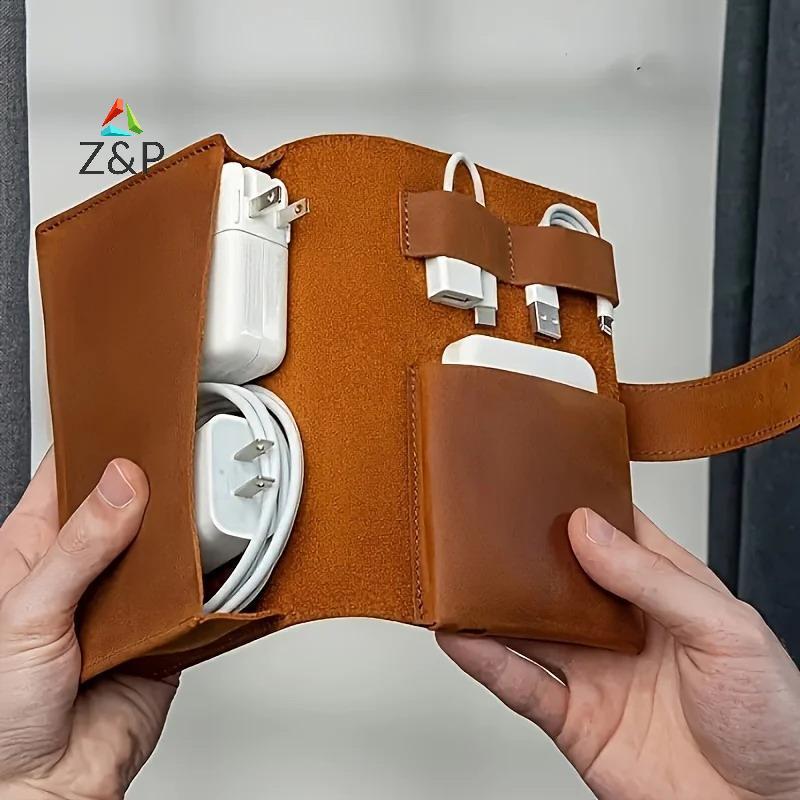 [Z&PT] 1 ชิ้นหนัง PU Multipartment Organizer-Portable Tech School Accessories Case สําหรับสายเคเบิล,