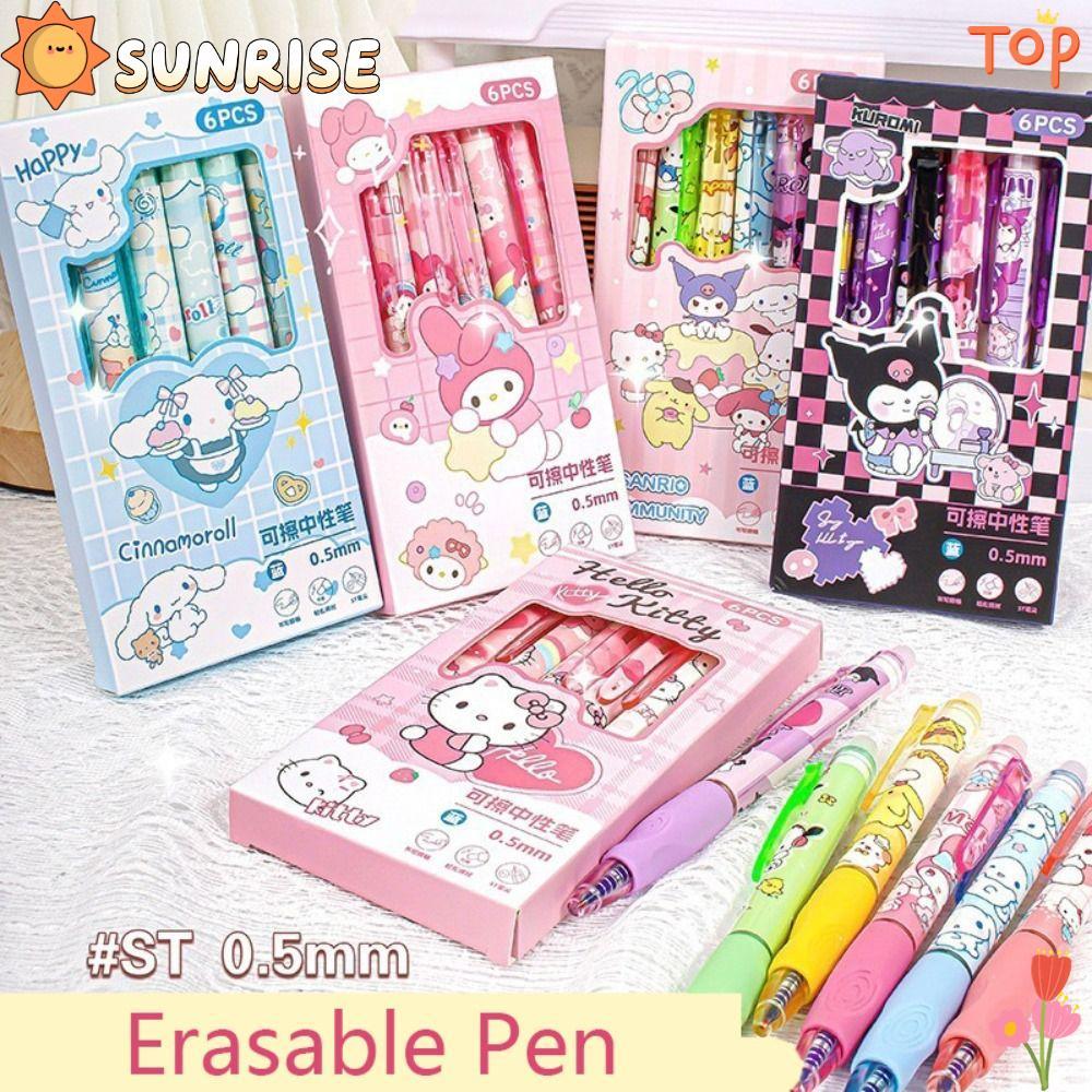 SUNRISE 6 ชิ้น/เซ็ตปากกาลบได้, Kuromi/Melody/Pochacco Quick Drying ปากกาลูกลื่น, Multi-Purpose Corre