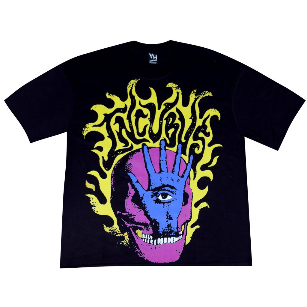 Luffy Boxy Oversize TShirt lncubus Flaming Skull Hand Band Oversize TShirt สีดําขนาด S-3XL