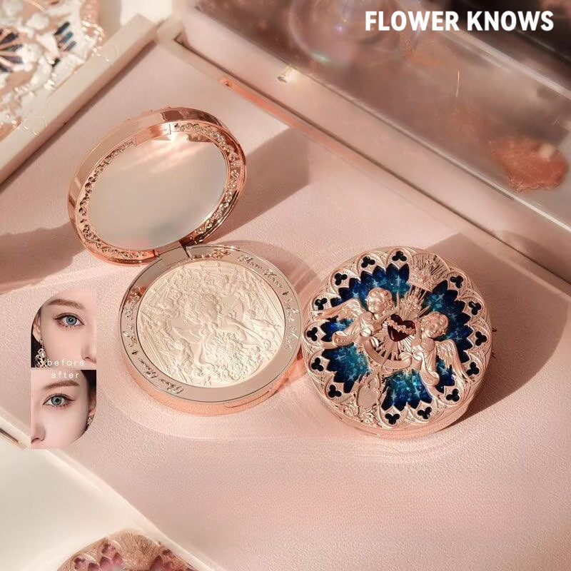 FLOWER KNOWS Highlight Little Angel นูน Pearlescent Fine Shimmer Face Brightening Matte Pearlescent Multi-Functional Contour Face Highlight แต่งหน้าบนใบหน้า