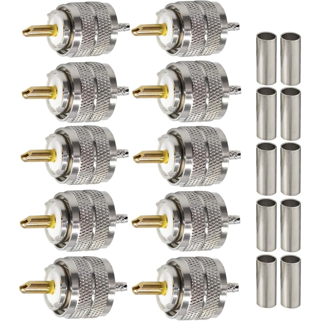 10PCS UHF PL259 CRIMP Connector, SO239 ปลั๊กชาย CRIMP Coax อะแดปเตอร์, SO239 PL-259 สําหรับ RG316, R