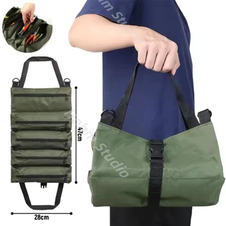 พร้อมส่ง💥กระเป๋าเครื่องมือ อเนกประสงค์ กระเป๋าเก็บเครื่องมือช่างพกพา ม้วนเก็บเครื่องมือประแจ ผ้าแคนวาส มีซิป ม้วนพับได้