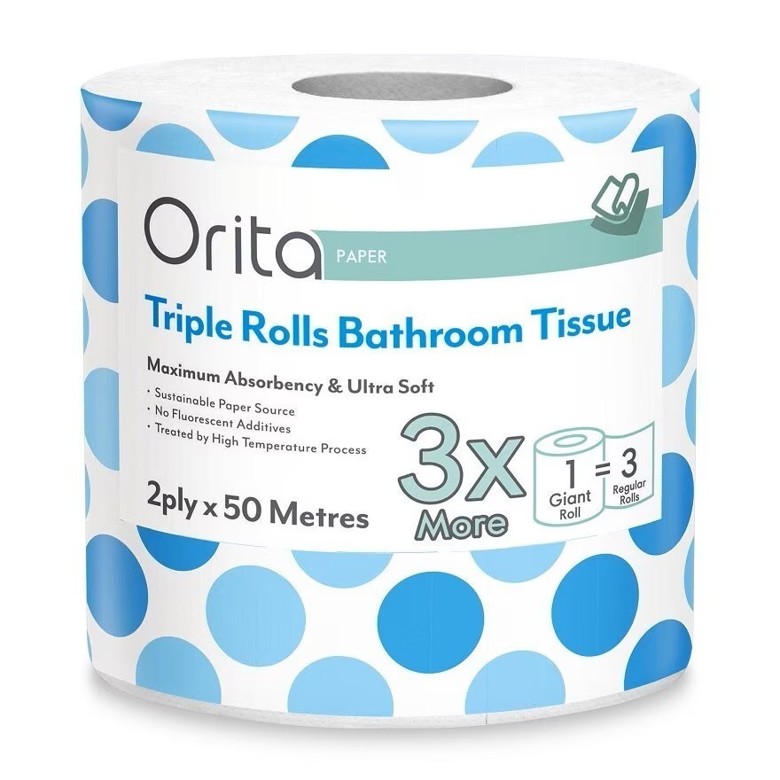 ORITA กระดาษชําระม้วนห้องน้ํา 2 ชั้น x 50 ม. - ดูดซึมสูงสุดและนุ่มพิเศษไม่มีสารเติมฟลูออเรสเซนต์