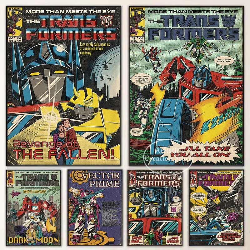 Vintage Classic Transformers การ์ตูนแรงบันดาลใจหุ่นยนต์อัตโนมัติ Optimus Prime โปสเตอร์ผ้าใบภาพวาด Wall Art ภาพบ้านหอพัก Decor