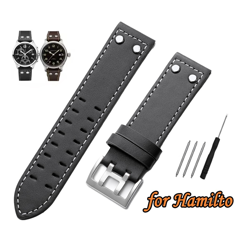 20 มม.22 มม.สายนาฬิกาหนังแท้สําหรับ Hamilton Khaki Aviation Field Series นาฬิกาผู้ชาย Bracelte พร้อม