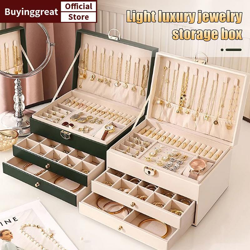 TST 3 ชั้นเครื่องประดับของขวัญคริสต์มาสสําหรับ Lady พร้อมล็อคสร้อยคอต่างหูกล่องเครื่องประดับ SG