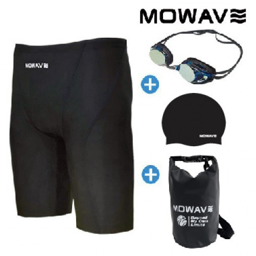 [Starter Pack]Mowabi Men's Indoor Swimsuit 4-Piece Set with Swim Bag, Goggles, and Swim Cap