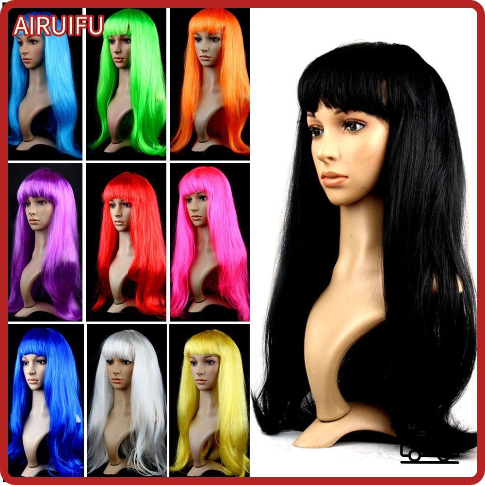 AIRUIFU วิกผมผู้หญิงเสื้อผ้าผู้หญิงผมหนาวิกผมแฟชั่นกลาง Score Dazzle ผมยาว