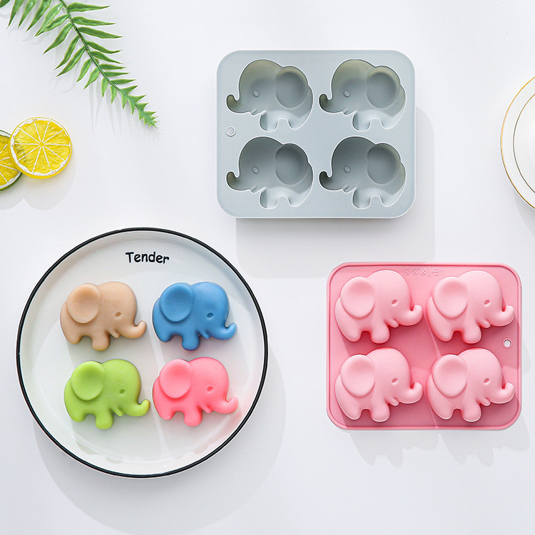 4-Cavity Elephant Shape ซิลิโคนมูสเค้กช็อกโกแลตเบเกอรี่ถาดน้ําแข็งสบู่แฮนด์เมด