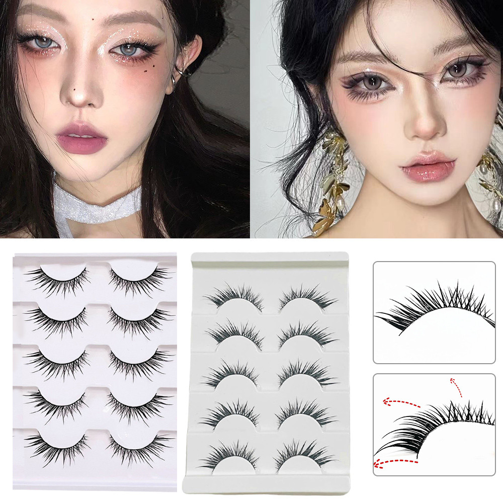 ขนตาปลอมReusable Cat Eye Fly End Elongated Wispy Cross 3D Hair Beauty 5 คู่
