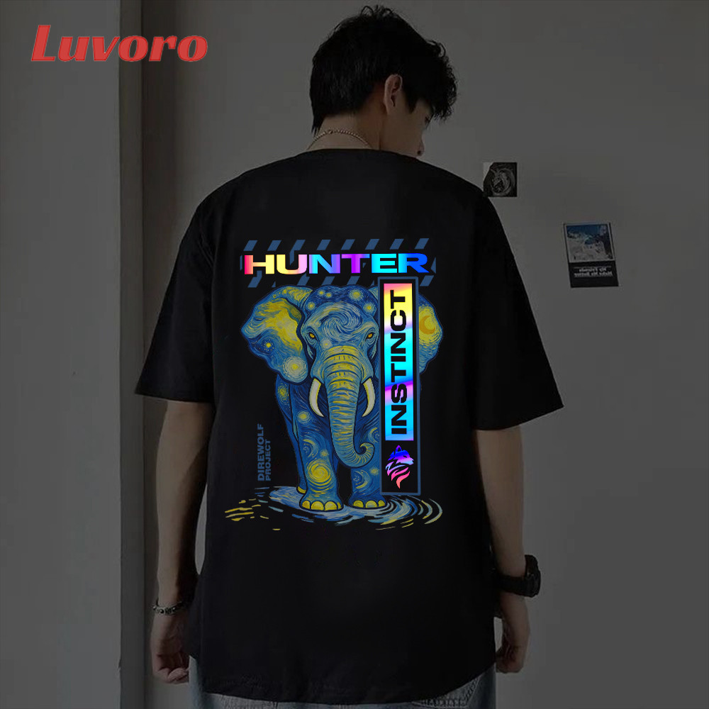 cotton แท้ 100% (11 รูปแบบ) Luvoro ผ้าที่ดีกว่า ผ้า  หลายสี สะท้อนแสง เงิน Oversize ขาว เทจ คอดำ วินกลม ชาย ญิง E044