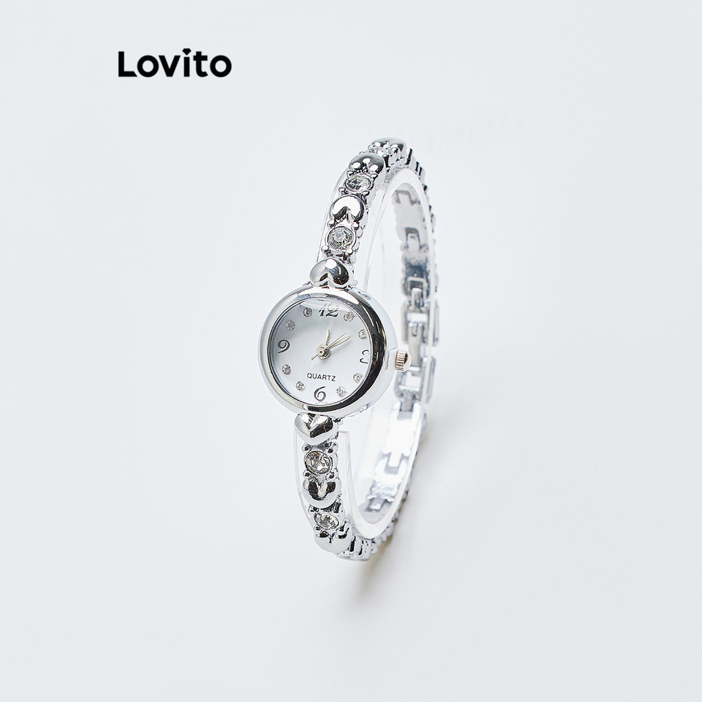 (Trendy) Lovito นาฬิกาควอทซ์หรูหรา รูปหัวใจ โซ่ พลอยเทียม สร้อยข้อมือแฟชั่นแสงหรูหรานาฬิกาควอตซ์สําหรับผู้หญิง LFA78162