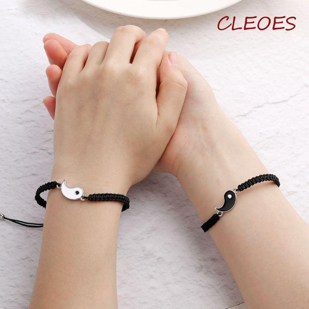 CLEOES 1 คู่สร้อยข้อมือ Taichi, สไตล์ Yin และ Yang Taichi Friend Bracelet, Creative Bagua สมมาตรปรับ