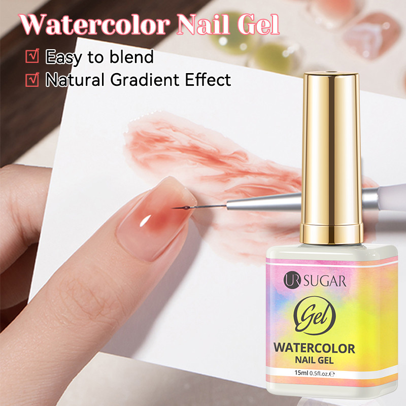 UR SUGAR 15ml Bloom Gel ยาทาเล็บดอกไม้สีน้ํา Smudge Bubble Smoke Ink Effect ยาทาเล็บเคลือบเงา