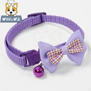 wen.W2 ปลอกคอแมว-น้องหมา แบบตาหมากรุกผูกโบว์ น่ารัก สุดคลาสสิก