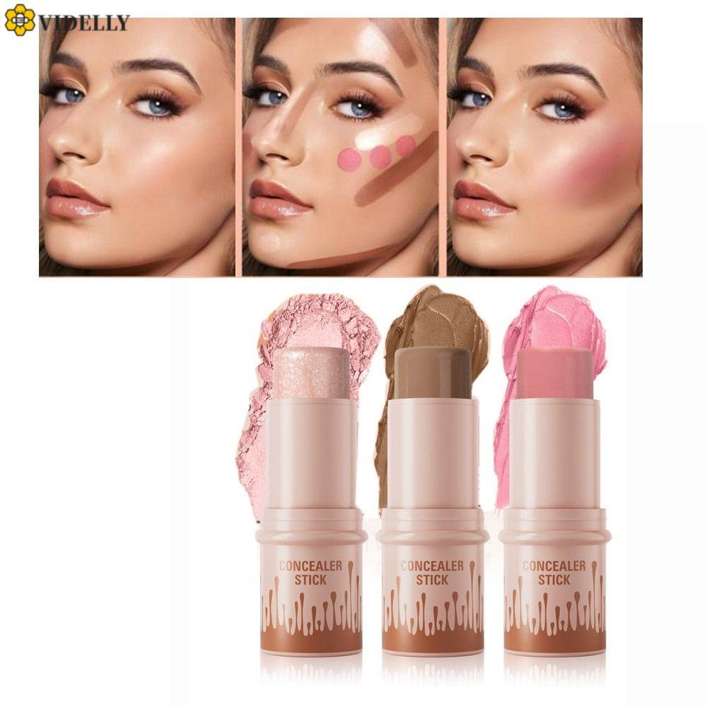 VIDELLY 3 ชิ้นชุด Contour Stick, Natural Matte สามมิติ V-face Shaping Contour ปากกา, Face Makeup Bri