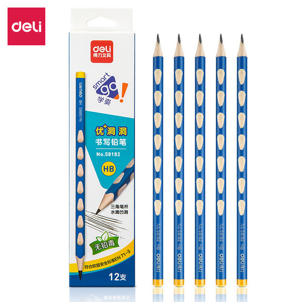 กบเหลาดินสอ ดินสอ 2b [Deli 2] Deli 58183-12 ชิ้น 2B Hole Pencils (ผสม) ท่าทางนักเรียนชั้นประถมศึกษา