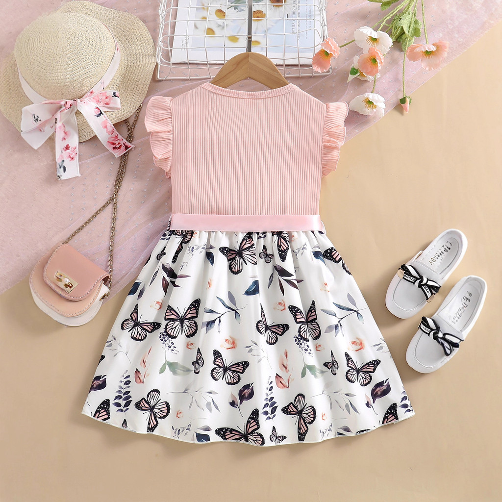 IFY Girls ชุดเจ้าหญิงทรงกระโปรง คอป้อมลายบิน + เข็มขัด มาพร้อมชุดสำหรับลูกสาว