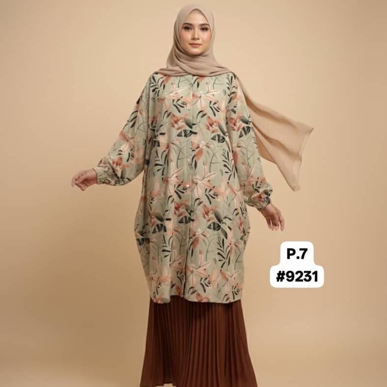 TUNIK AFIA BAJU LABUH / KEMEJA LABUH MUSLIMAH BERCORAK P.7 MATERIAL MOSCREPE